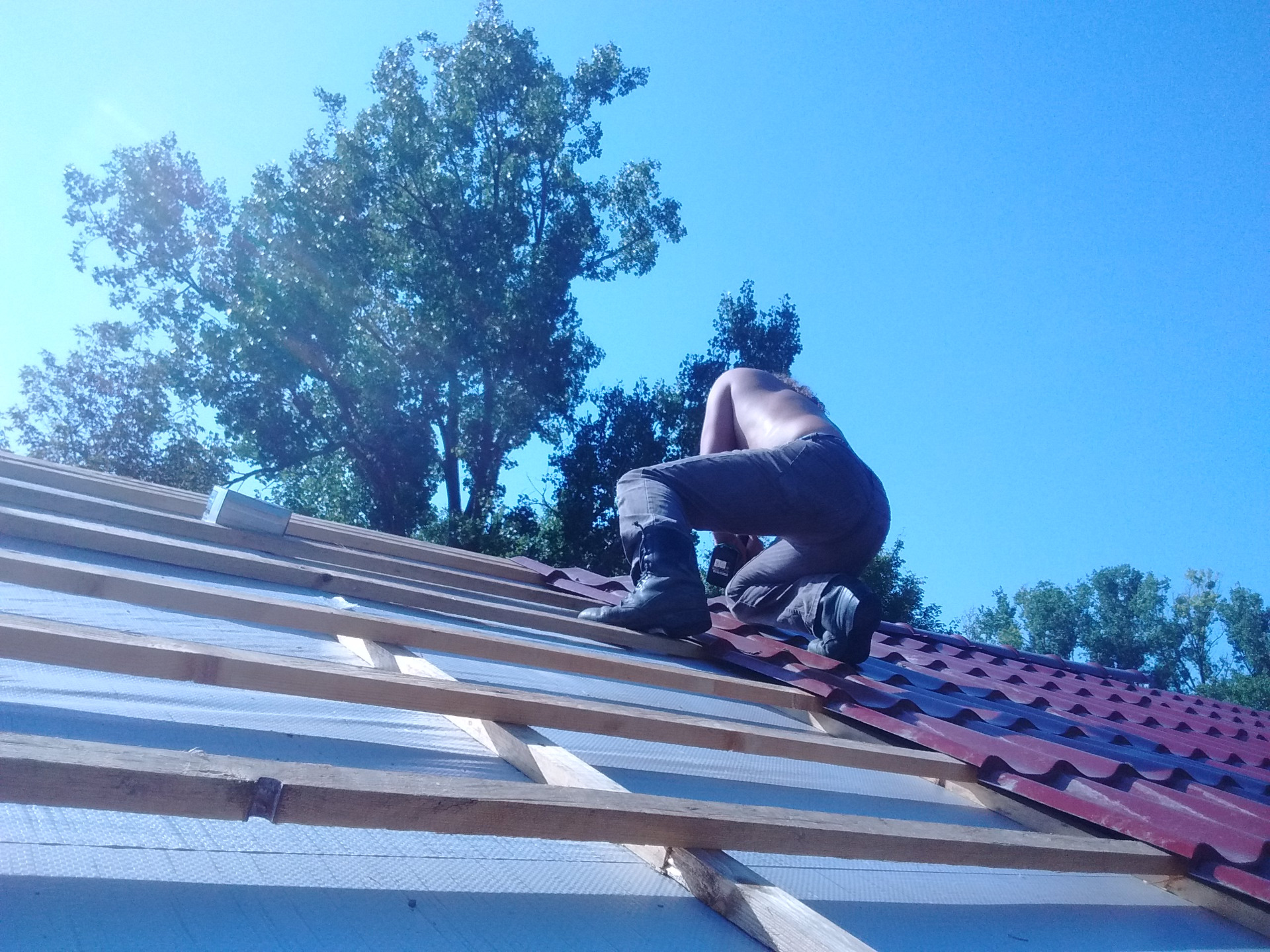 Sebastian and the half-finished roof.